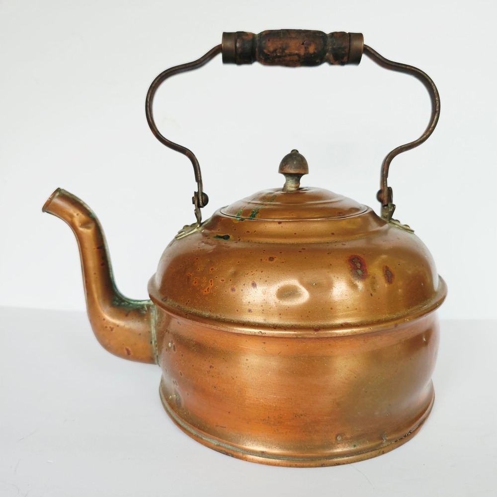Antique Majestic Copper Tea Kettle Primitive Rustic Farmhouse Decor Patina USA